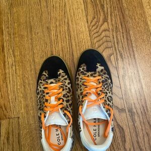 Cole Haan Leopard Print Athletic Sneakers with Orange Laces